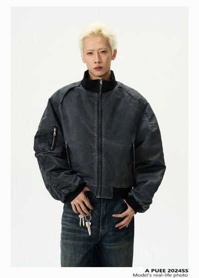 Washed Ribbed Hem Short Jacket Korean Street Fashion Jacket By A PUEE Shop Online at OH Vault