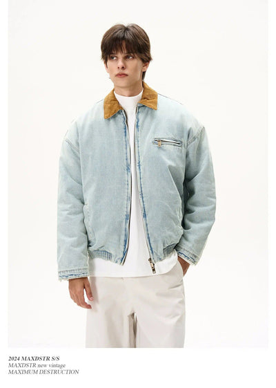 Washed Lapel Contrast Denim Jacket Korean Street Fashion Jacket By MaxDstr Shop Online at OH Vault