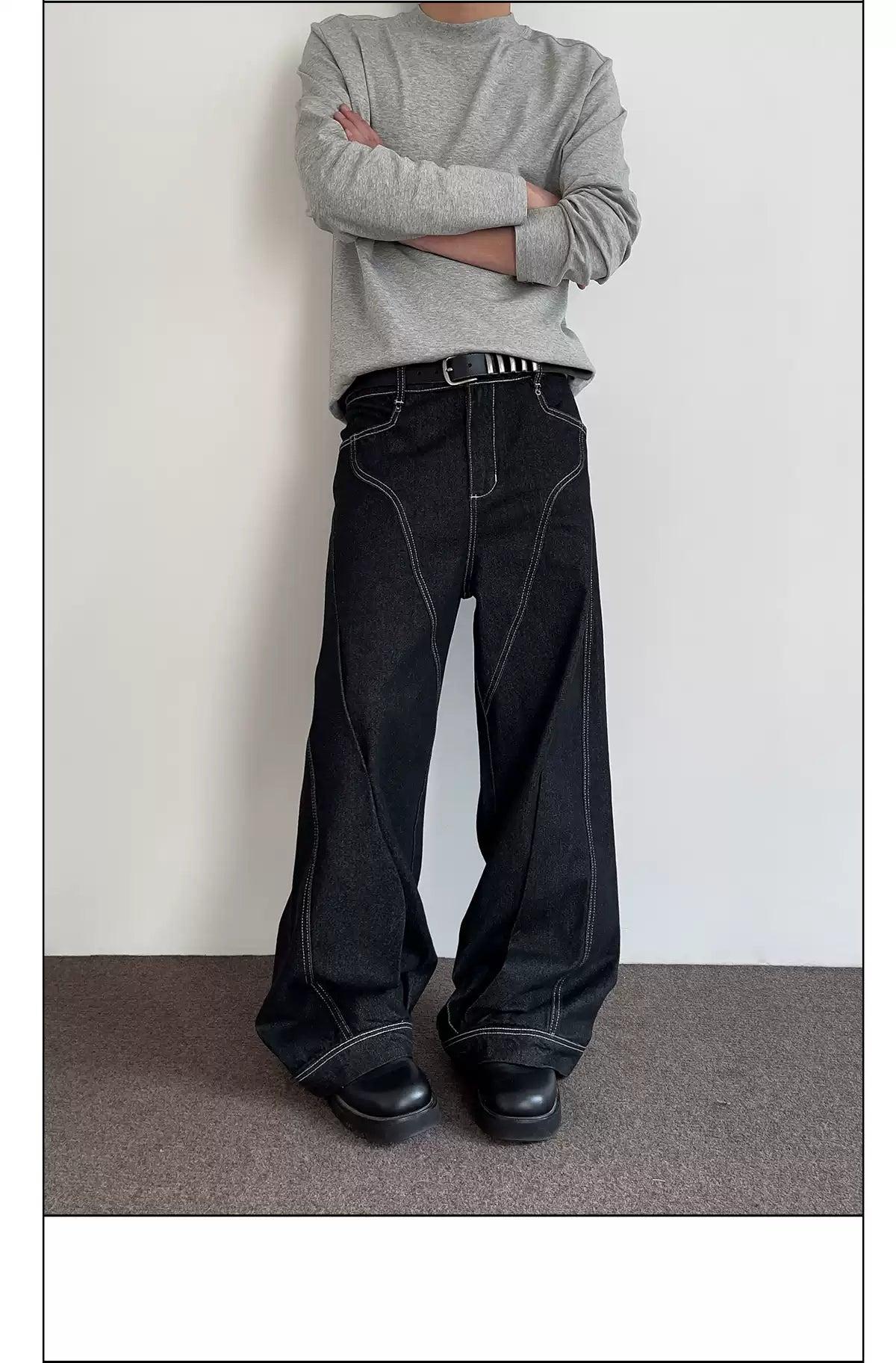 Multi-Pleated Topstitch Jeans Korean Street Fashion Jeans By A PUEE Shop Online at OH Vault