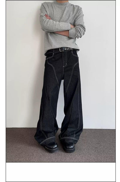 Multi-Pleated Topstitch Jeans Korean Street Fashion Jeans By A PUEE Shop Online at OH Vault
