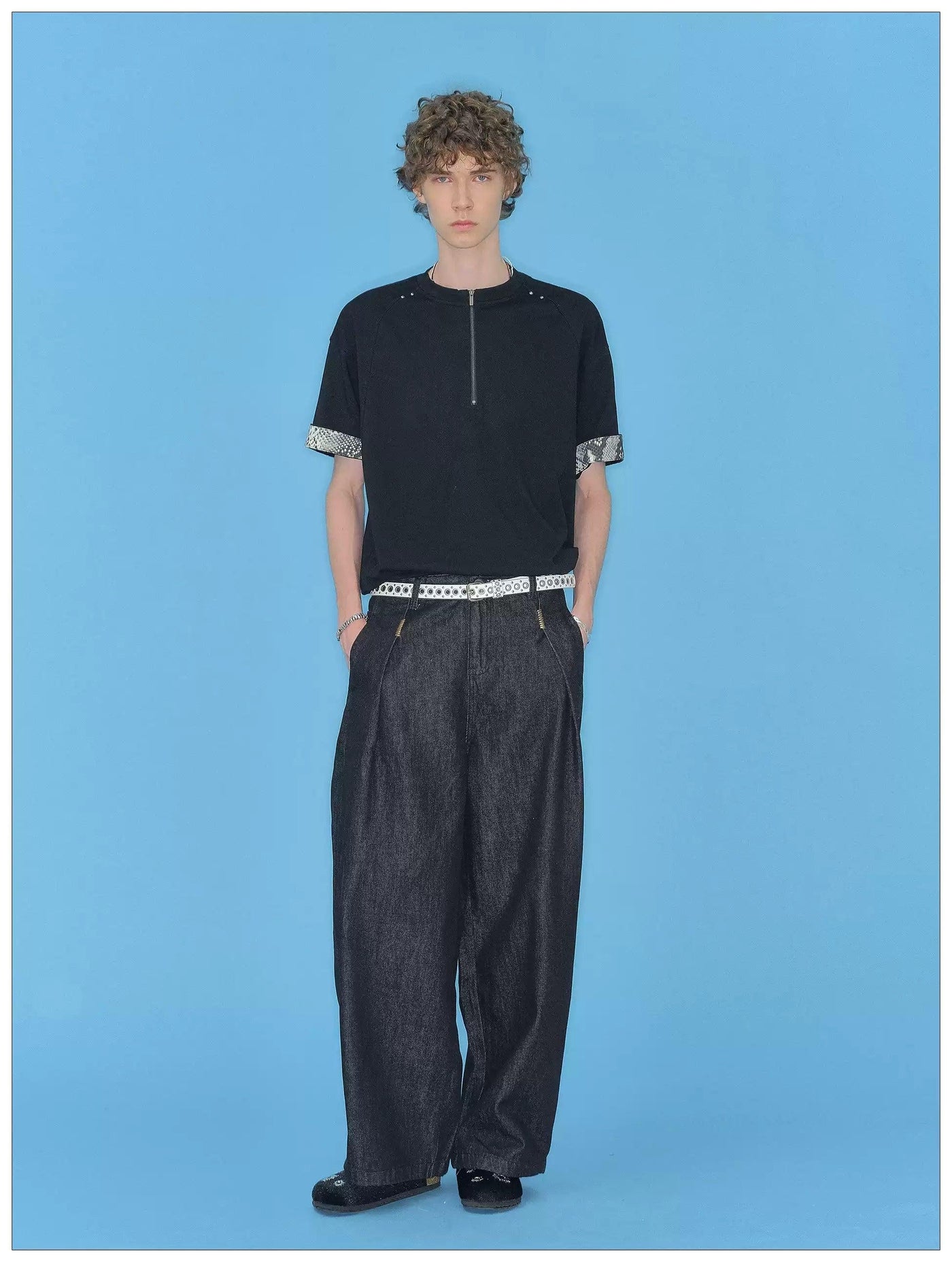 Contrast Spliced Sleeve Half-Zipped T-Shirt Korean Street Fashion T-Shirt By Mr Nearly Shop Online at OH Vault