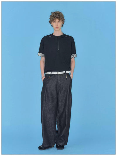 Contrast Spliced Sleeve Half-Zipped T-Shirt Korean Street Fashion T-Shirt By Mr Nearly Shop Online at OH Vault