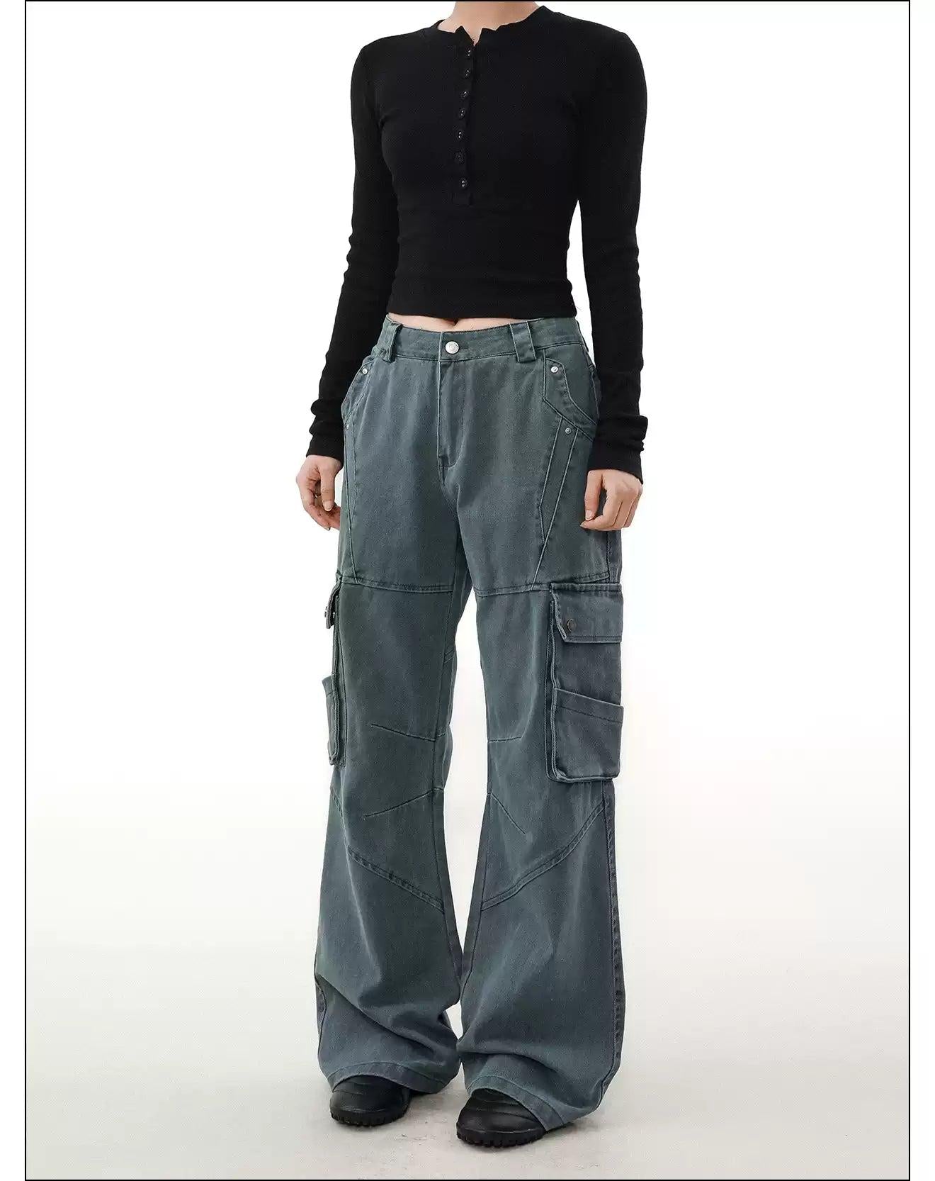 Washed Structured Straight Cargo Pants Korean Street Fashion Pants By Mr Nearly Shop Online at OH Vault