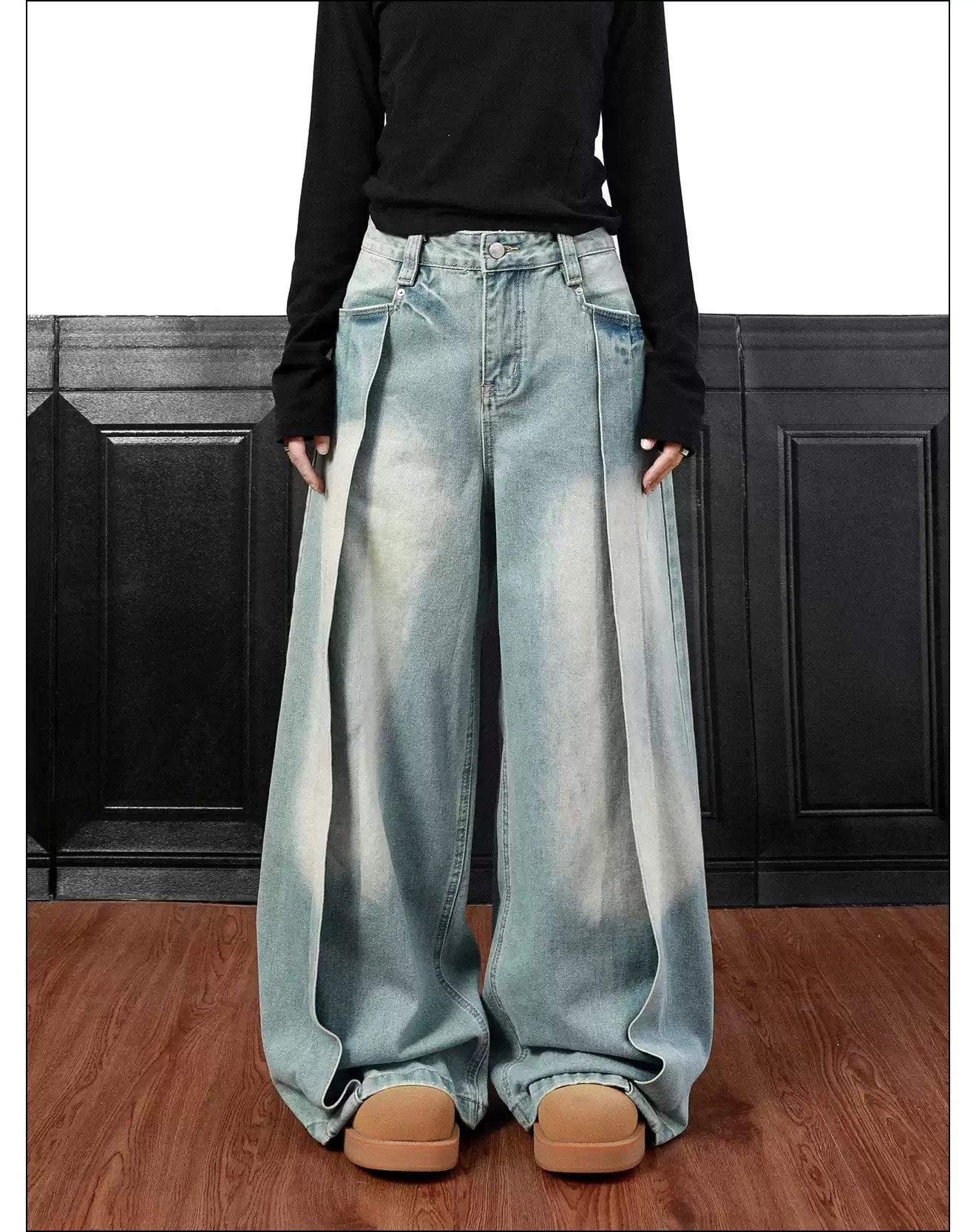 Washed Mid-Seam Jeans Korean Street Fashion Jeans By Mr Nearly Shop Online at OH Vault