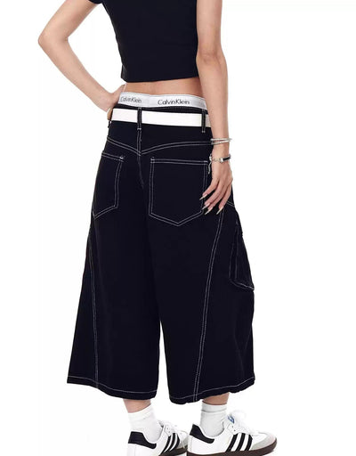Outline Stitch Cargo Denim Shorts Korean Street Fashion Shorts By Blacklists Shop Online at OH Vault