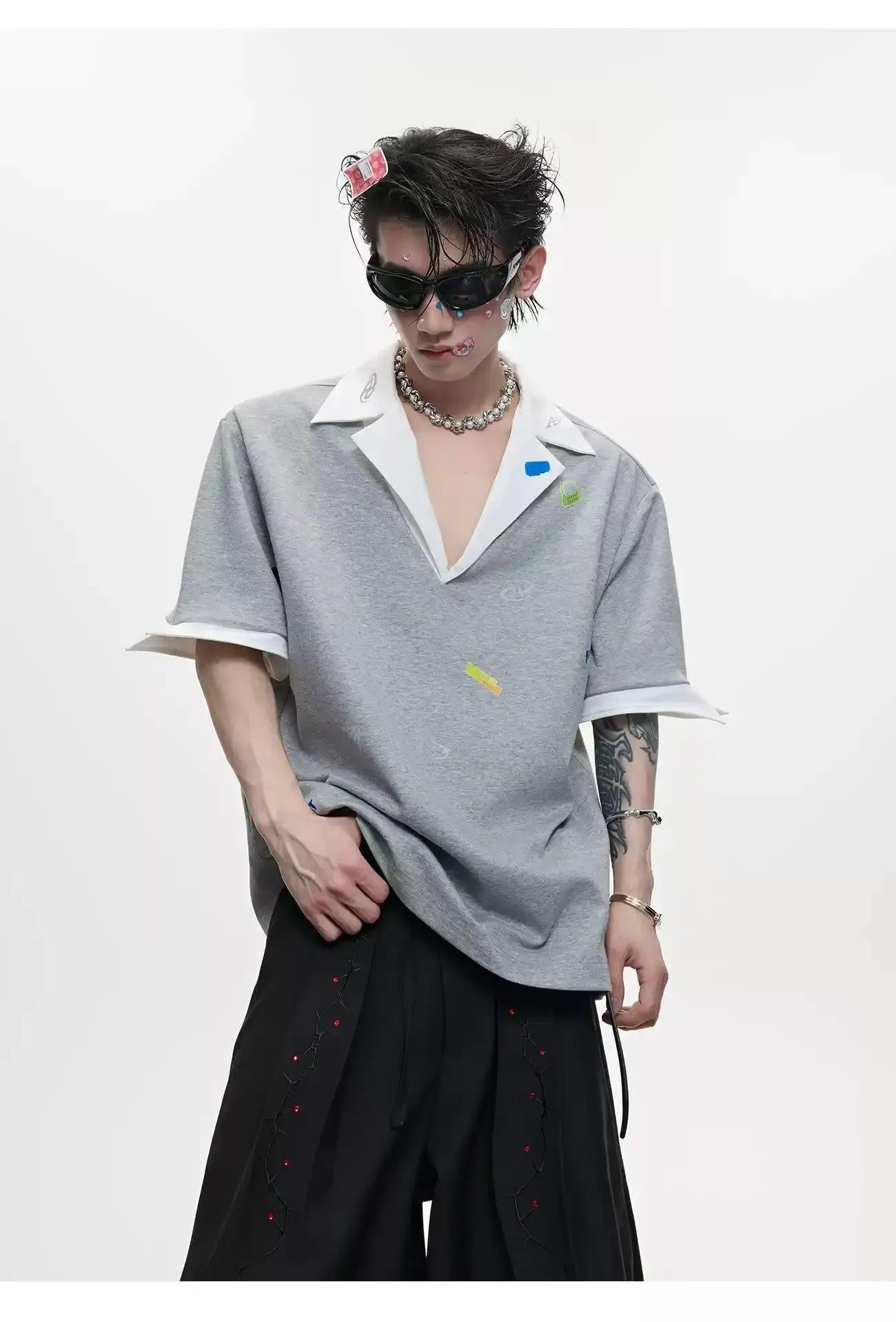 Spliced Logo Print T-Shirt Korean Street Fashion Shirt By Argue Culture Shop Online at OH Vault