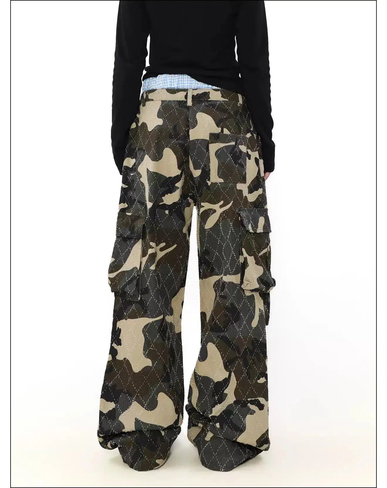 Double-Waist Wide Camo Cargo Pants Korean Street Fashion Pants By Mr Nearly Shop Online at OH Vault