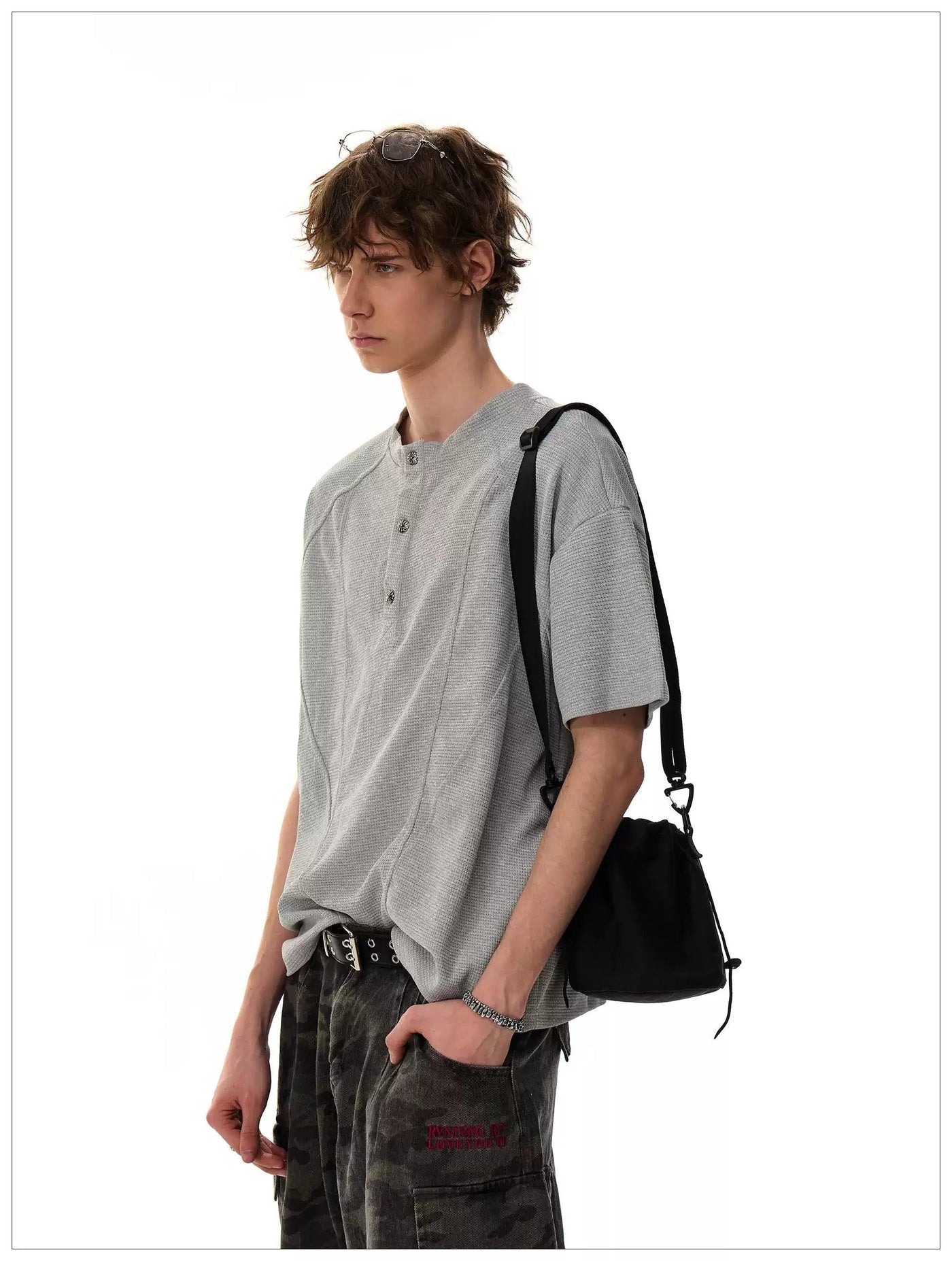 Structured Waffle Grid T-Shirt Korean Street Fashion Shirt By Mr Nearly Shop Online at OH Vault