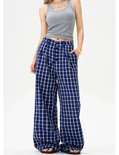 Button-Down Pleated Check Pants Korean Street Fashion Pants By MaxDstr Shop Online at OH Vault