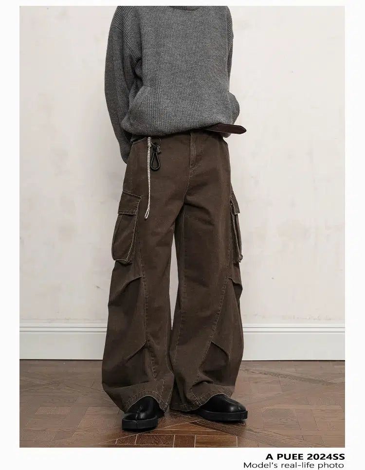 Faded Pleats Wide Cargo Pants Korean Street Fashion Pants By A PUEE Shop Online at OH Vault