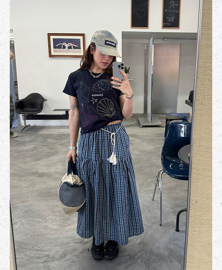 Spliced Plaid Long Skirt Korean Street Fashion Skirt By Made Extreme Shop Online at OH Vault