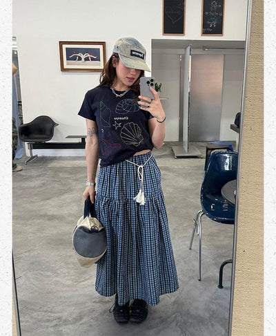 Spliced Plaid Long Skirt Korean Street Fashion Skirt By Made Extreme Shop Online at OH Vault