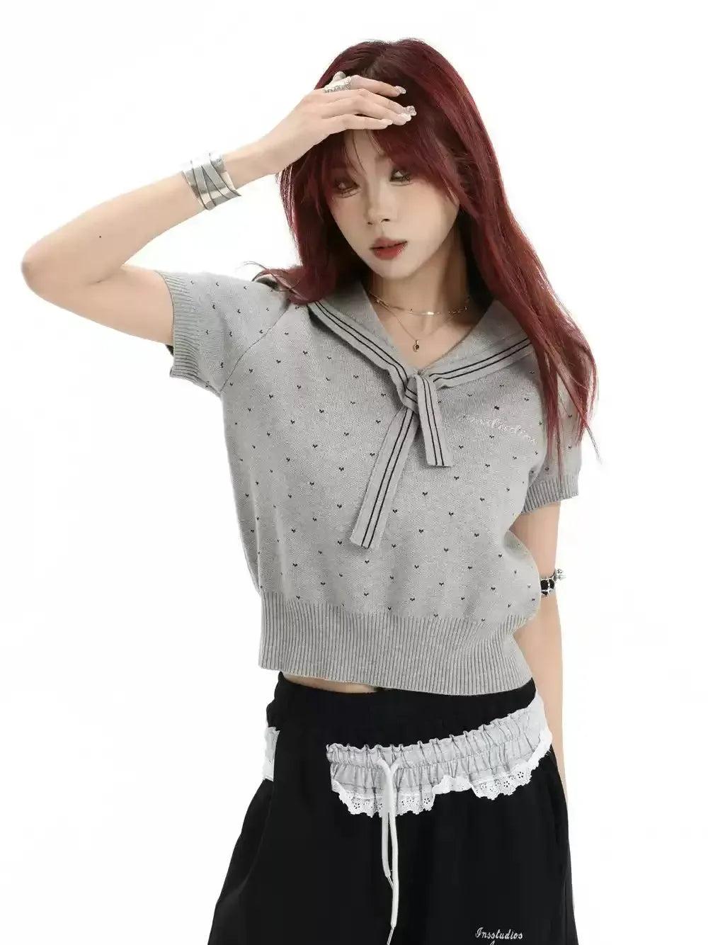 Patterned & Cropped Knit Blouse Korean Street Fashion Blouse By INS Korea Shop Online at OH Vault