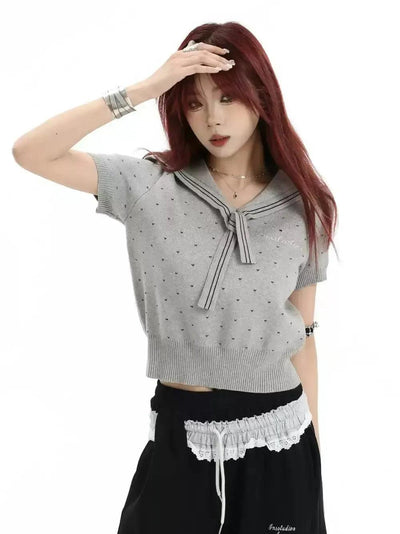 Patterned & Cropped Knit Blouse Korean Street Fashion Blouse By INS Korea Shop Online at OH Vault