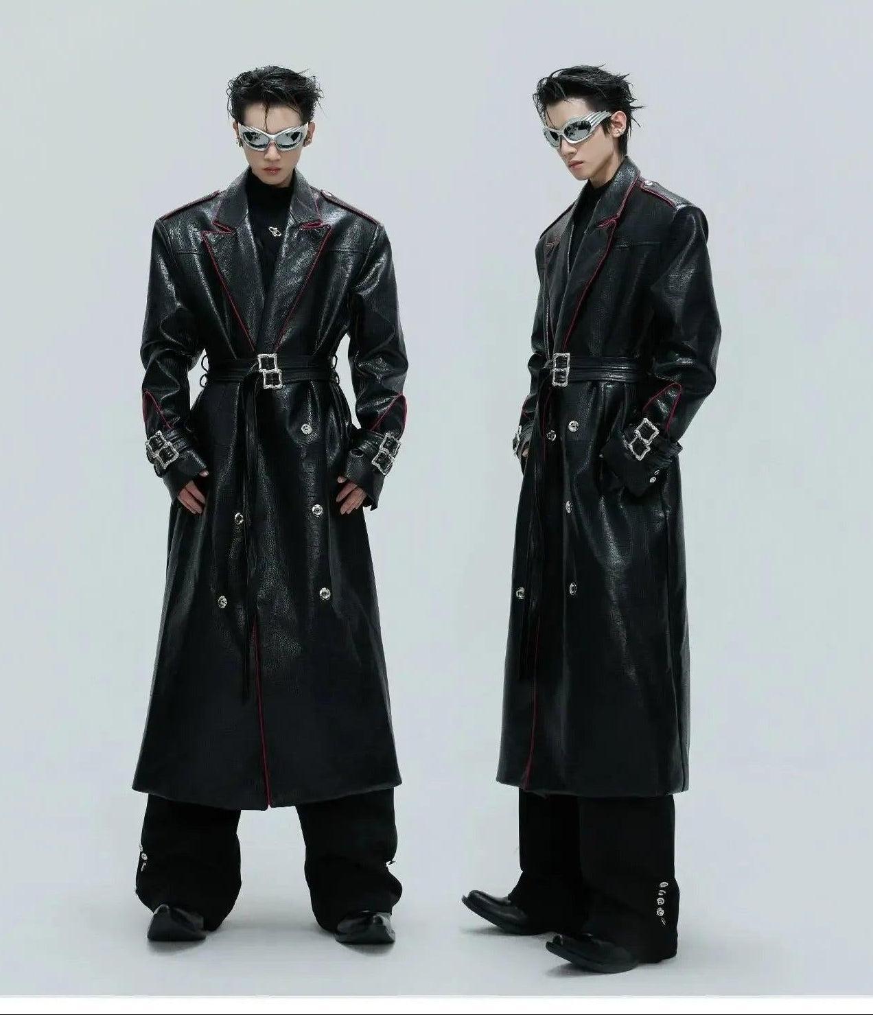 Reptile Textured Faux Leather Long Coat Korean Street Fashion Long Coat By Argue Culture Shop Online at OH Vault