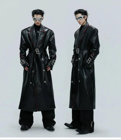 Reptile Textured Faux Leather Long Coat Korean Street Fashion Long Coat By Argue Culture Shop Online at OH Vault