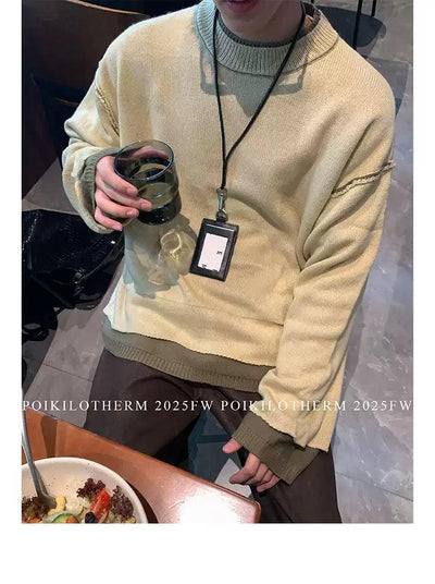 Spliced Contrast Relax Fit Sweater Korean Street Fashion Sweater By Poikilotherm Shop Online at OH Vault