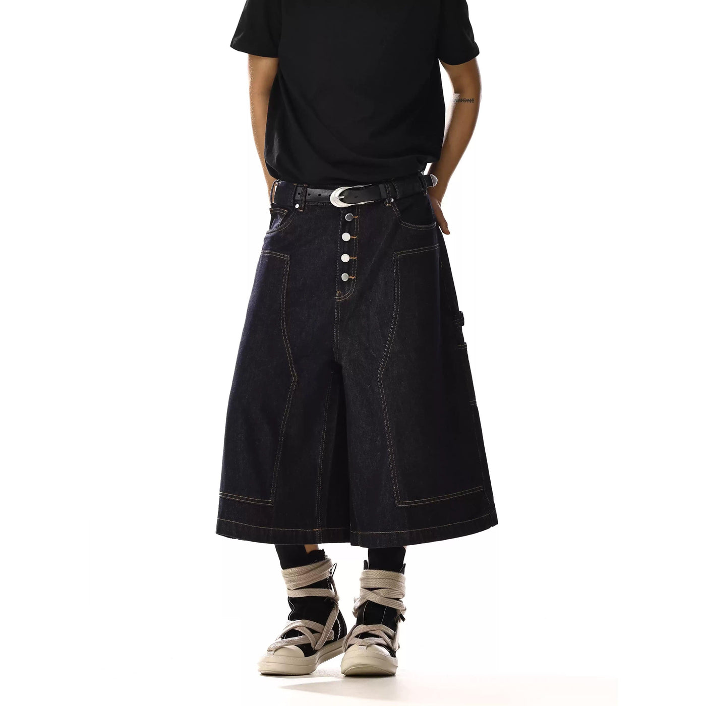 Multi-Buttoned Wide Denim Shorts Korean Street Fashion Shorts By MEBXX Shop Online at OH Vault