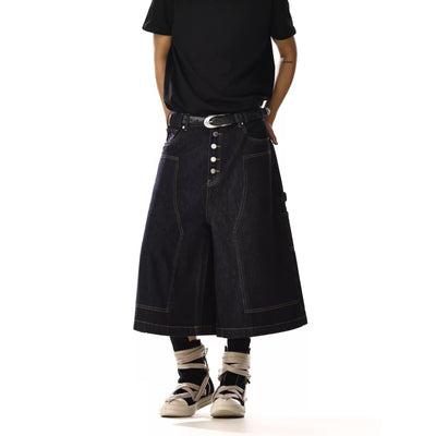 Multi-Buttoned Wide Denim Shorts Korean Street Fashion Shorts By MEBXX Shop Online at OH Vault