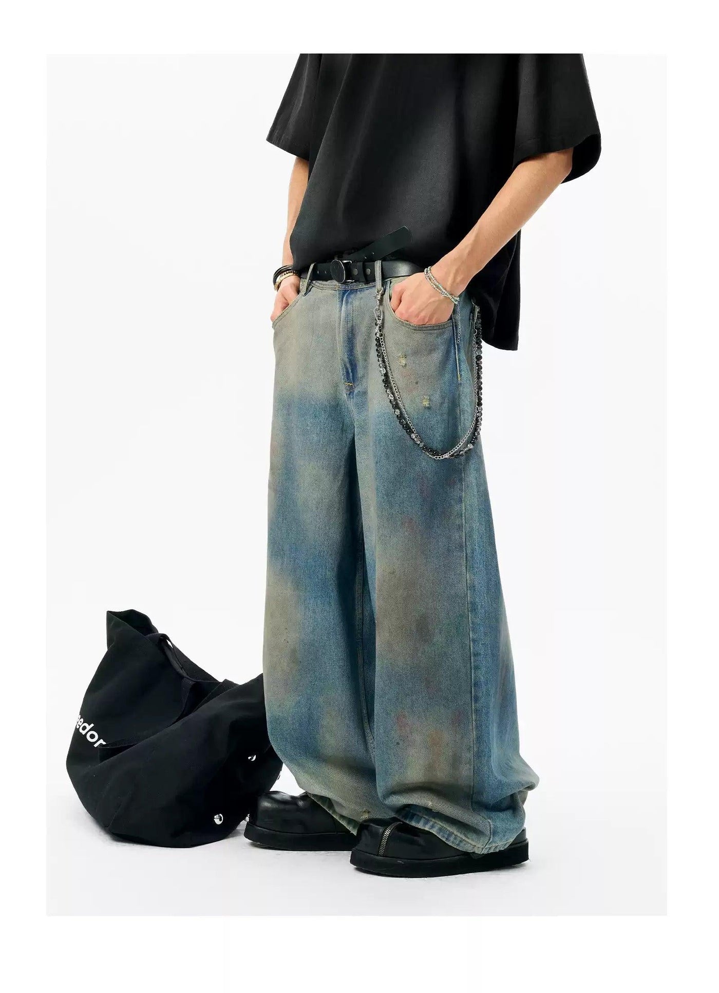 Faded Spots Loose Jeans Korean Street Fashion Jeans By JHYQ Shop Online at OH Vault