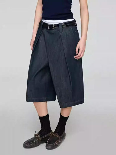 Slant Placket Wide Denim Shorts Korean Street Fashion Shorts By Opicloth Shop Online at OH Vault