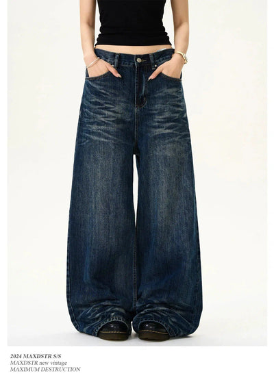 Rippled Pattern Wide Leg Jeans Korean Street Fashion Jeans By MaxDstr Shop Online at OH Vault