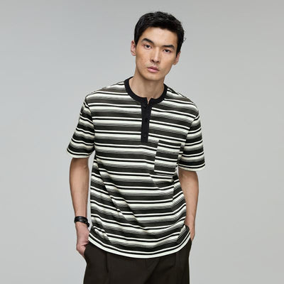 Front Pocket Striped Henley T-Shirt Korean Street Fashion T-Shirt By Opicloth Shop Online at OH Vault
