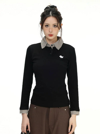 Plaid Layered Slim Fit Polo Korean Street Fashion Polo By INS Korea Shop Online at OH Vault