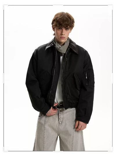 Woven Collar Bomber Jacket Korean Street Fashion Jacket By A PUEE Shop Online at OH Vault