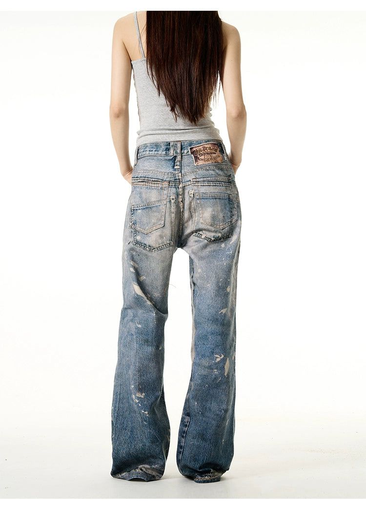 3D Paint Washed Jeans Korean Street Fashion Jeans By 77Flight Shop Online at OH Vault