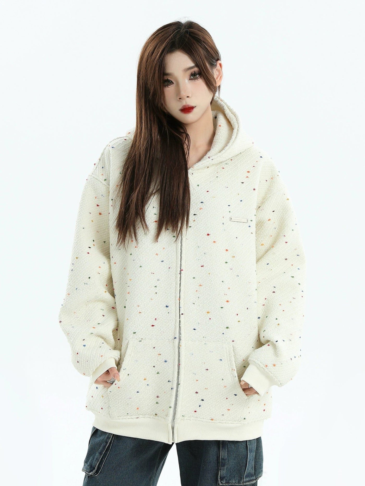 Textured Dots Zip-Up Hoodie