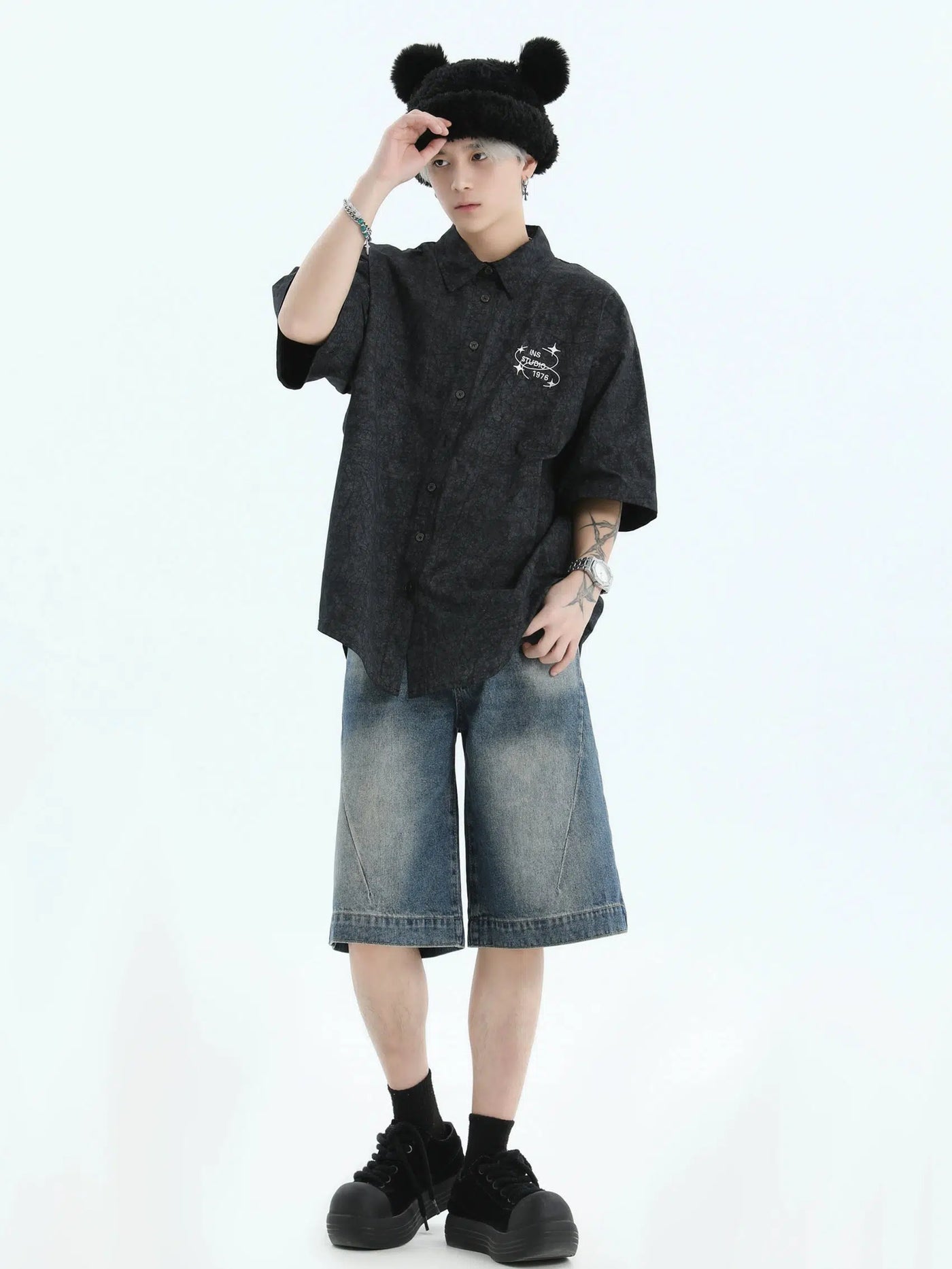 Faded Knee Denim Shorts Korean Street Fashion Shorts By INS Korea Shop Online at OH Vault
