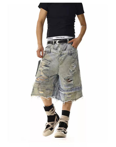 Extra Distressed Structured Denim Shorts Korean Street Fashion Shorts By MEBXX Shop Online at OH Vault