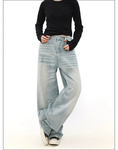 Light Faded Whiskers Straight Jeans Korean Street Fashion Jeans By Mr Nearly Shop Online at OH Vault