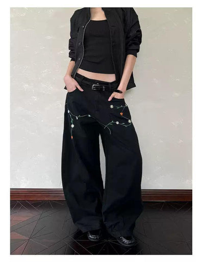 Structured Floral Embroidery Barrel Pants Korean Street Fashion Pants By A PUEE Shop Online at OH Vault