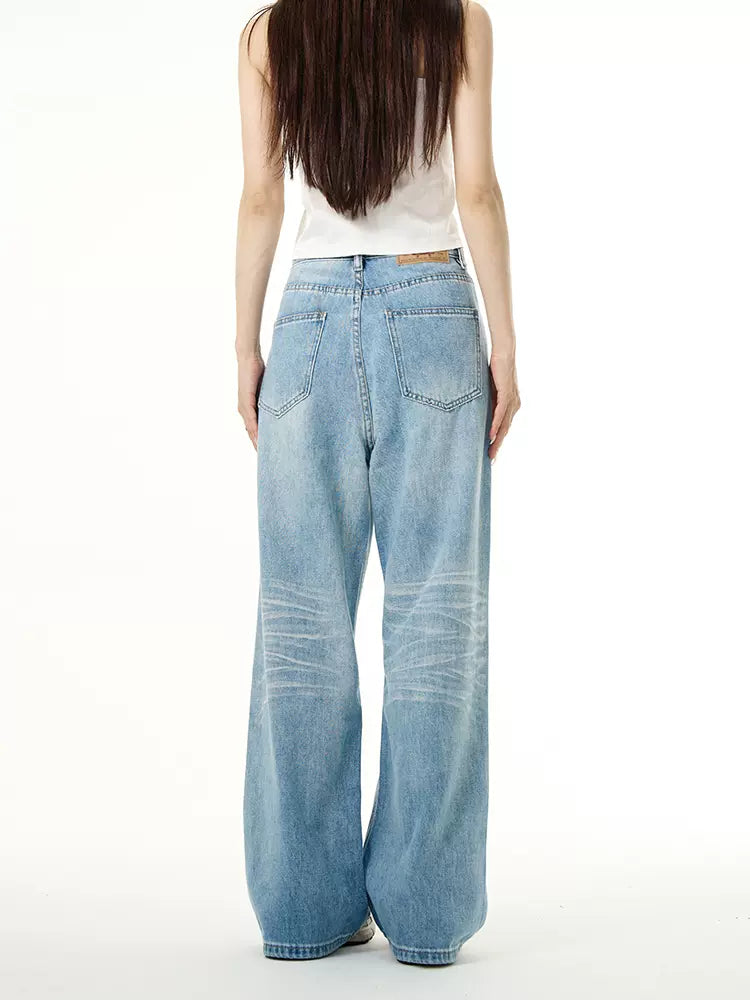 Whiskers Light Washed Jeans Korean Street Fashion Jeans By 77Flight Shop Online at OH Vault