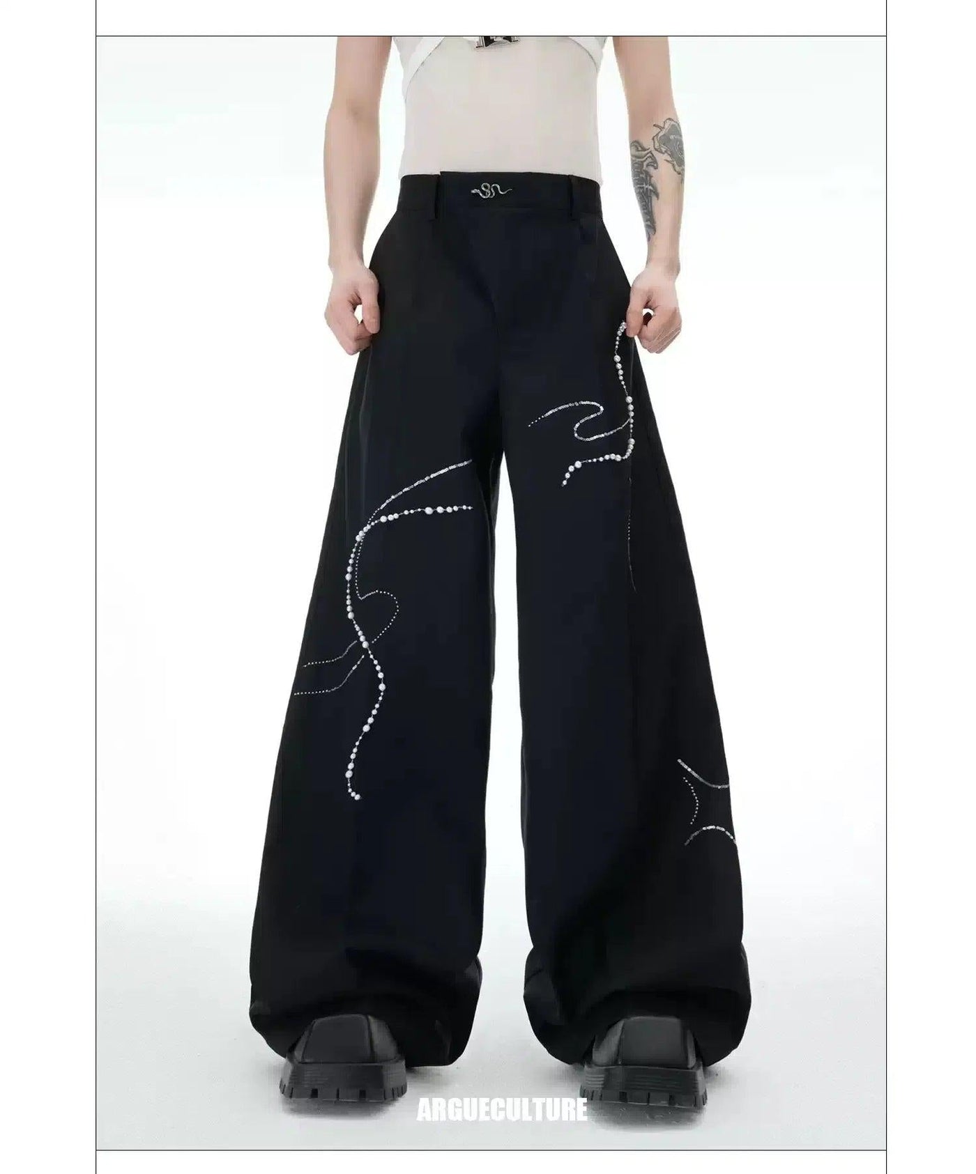 Pearled Abstract Line Pants Korean Street Fashion Pants By Argue Culture Shop Online at OH Vault