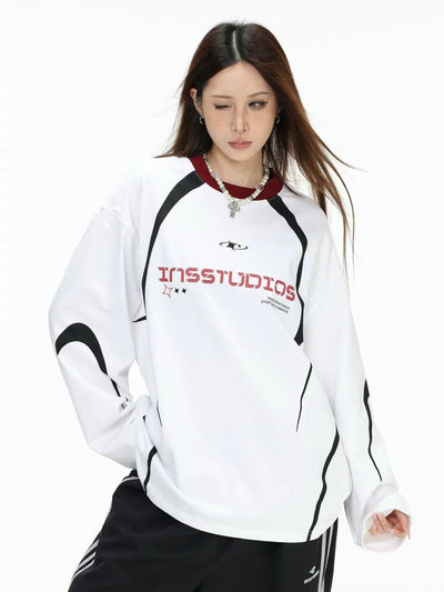 Tri-Tone Contrast Sports Long Sleeve T-Shirt Korean Street Fashion T-Shirt By INS Korea Shop Online at OH Vault