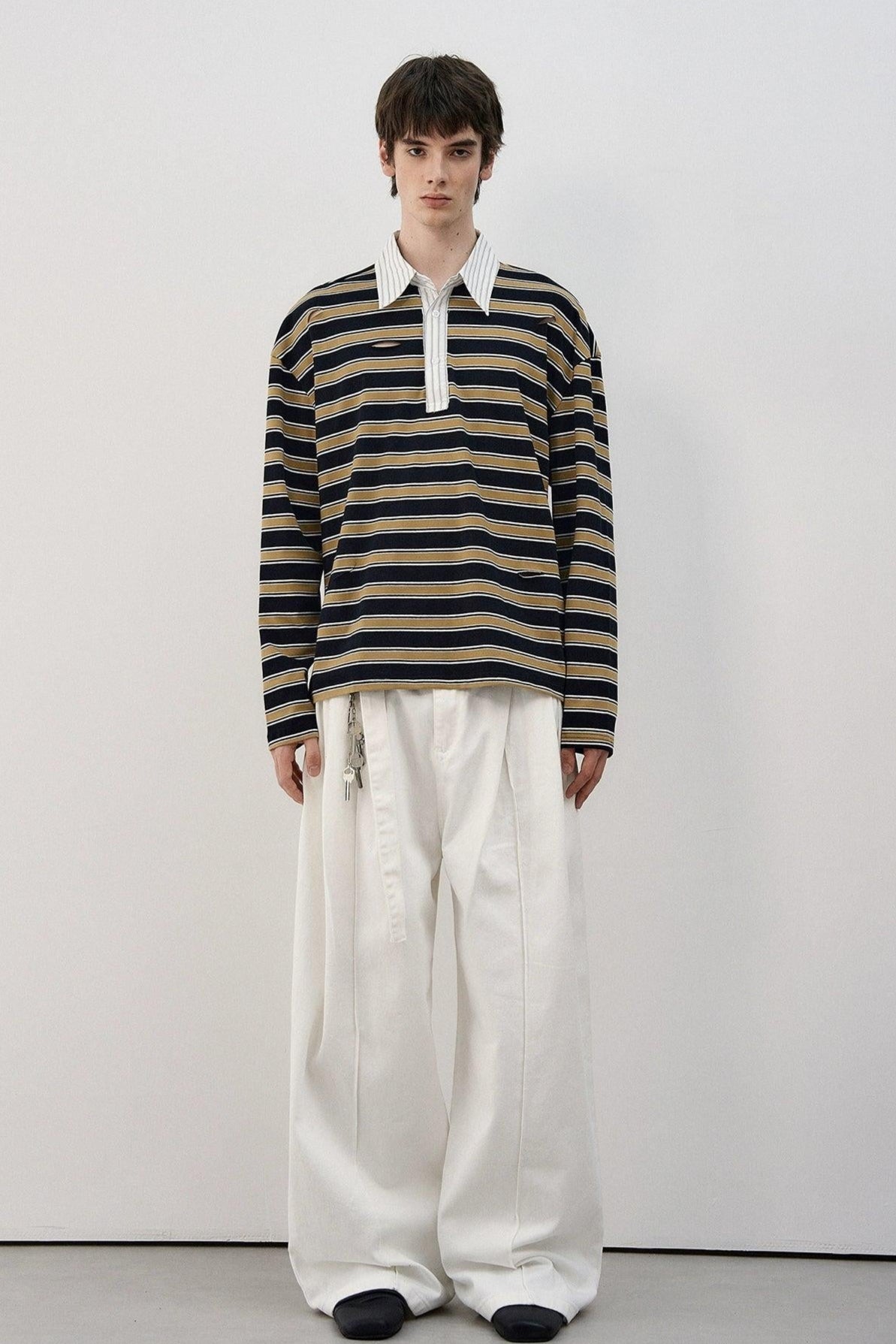 Spliced Collar Striped L/S T-Shirt Korean Street Fashion T-Shirt By MaxDstr Shop Online at OH Vault