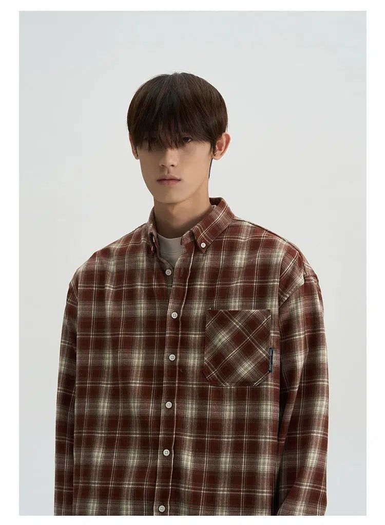 Wide Shoulder Plaid Flannel Shirt Korean Street Fashion Shirt By A PUEE Shop Online at OH Vault