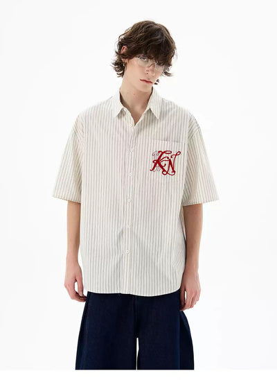 Stitched Pocket Striped Shirt Korean Street Fashion Shirt By 77Flight Shop Online at OH Vault