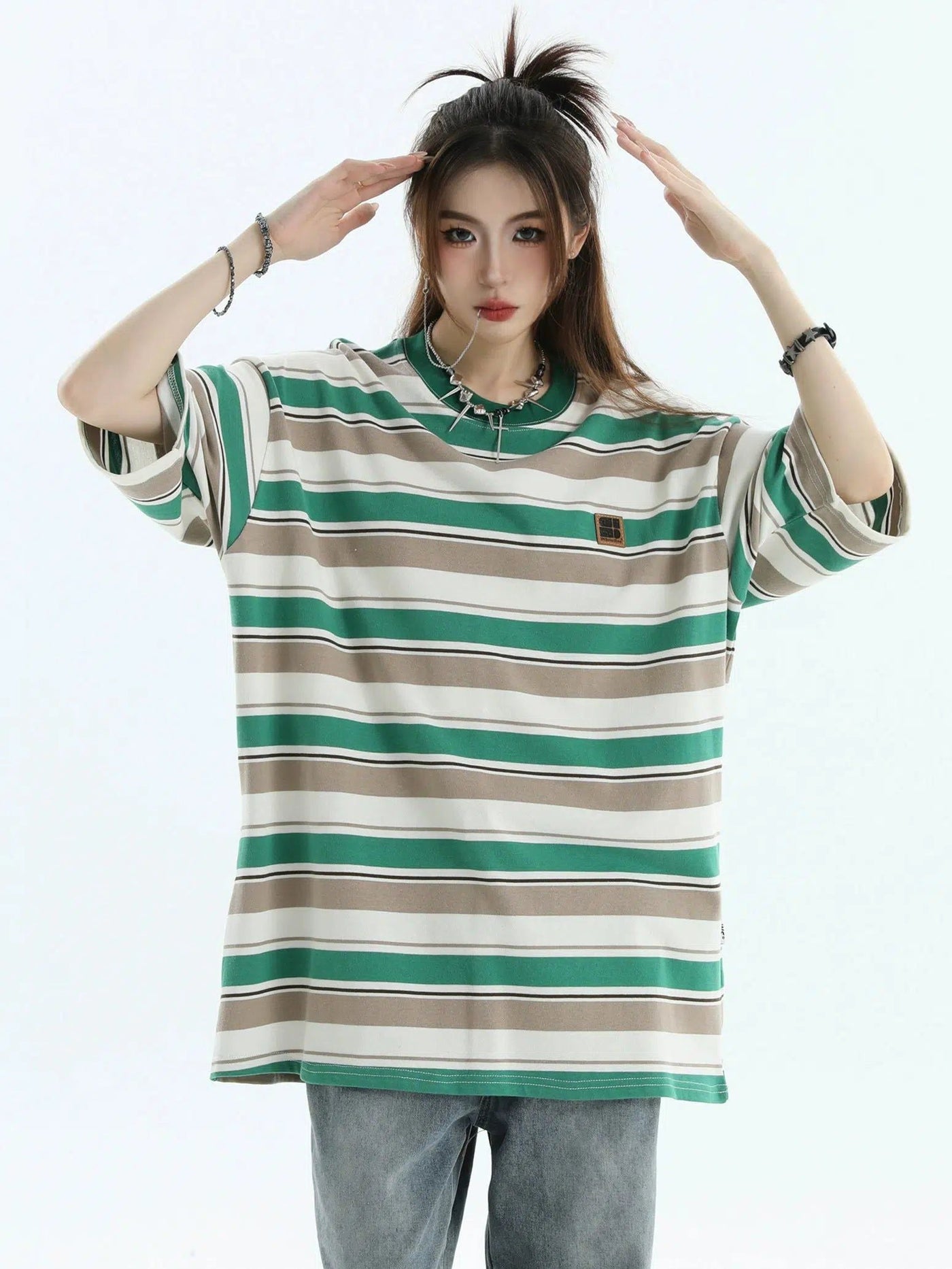 Color Stripes Basic T-Shirt Korean Street Fashion T-Shirt By INS Korea Shop Online at OH Vault