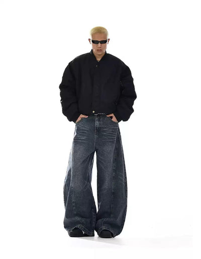 Washed Curved Seam Wide Jeans Korean Street Fashion Jeans By MEBXX Shop Online at OH Vault