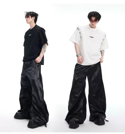 Spliced & Beaded Sleeve T-Shirt Korean Street Fashion T-Shirt By Argue Culture Shop Online at OH Vault