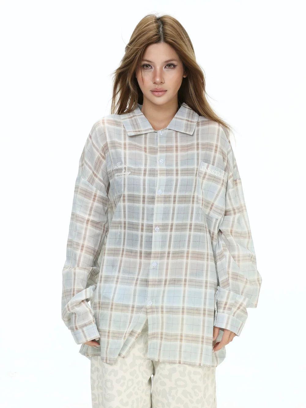 Thin Relax Fit Checkered Shirt Korean Street Fashion Shirt By INS Korea Shop Online at OH Vault