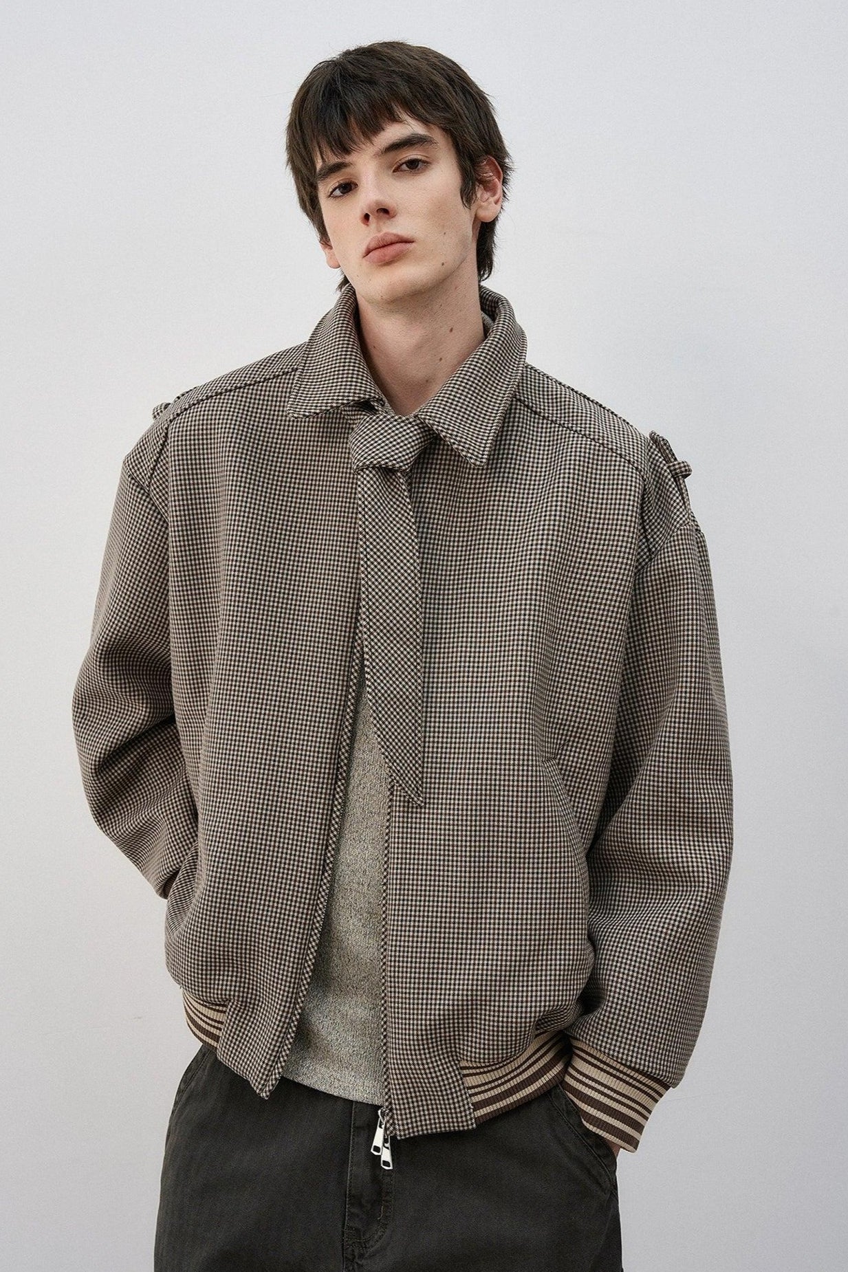 Multi-Detail Contrast Hem Houndstooth Jacket Korean Street Fashion Jacket By MaxDstr Shop Online at OH Vault
