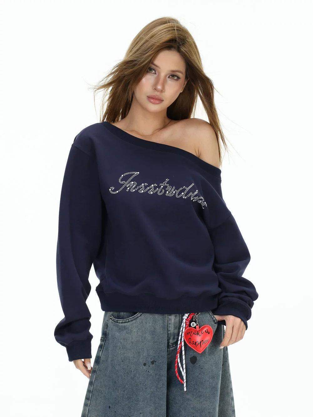 Pearl Logo Boat Neck L/S T-Shirt Korean Street Fashion T-Shirt By INS Korea Shop Online at OH Vault