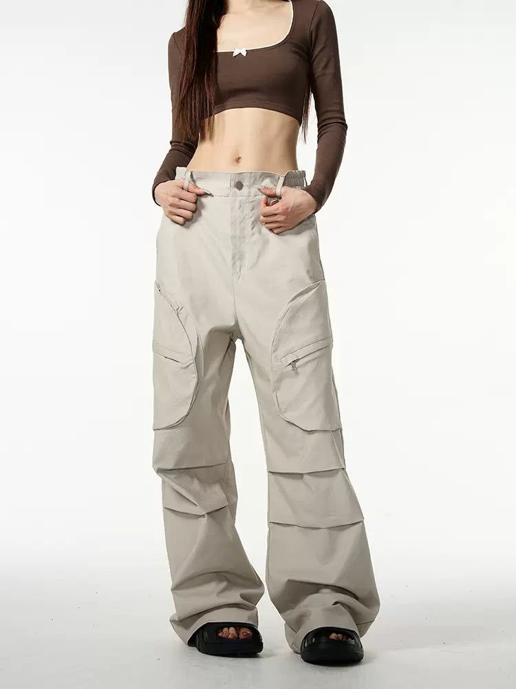 Zipped Curved Pockets Pants Korean Street Fashion Pants By 77Flight Shop Online at OH Vault