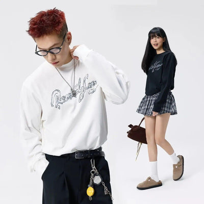 Stylish Logo Print Crewneck Korean Street Fashion Crewneck By Remedy Shop Online at OH Vault