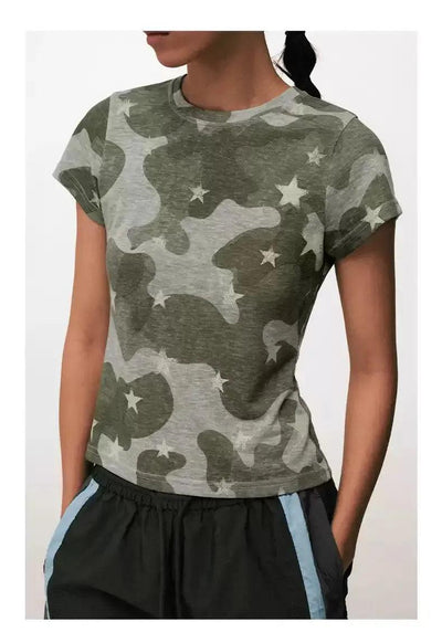Stars Print Camo T-Shirt Korean Street Fashion T-Shirt By Conp Conp Shop Online at OH Vault